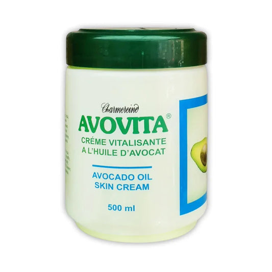 Avovita avocado oil skin cream jar on a white background