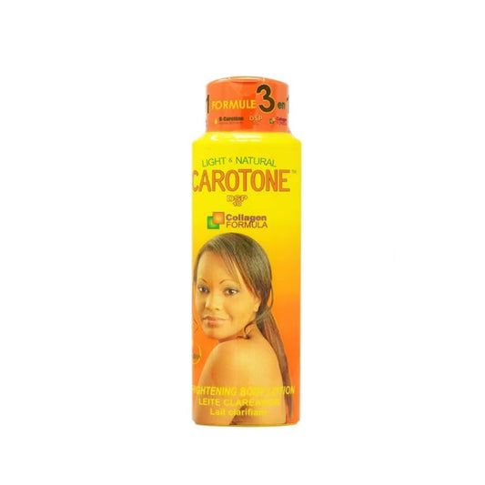 Carotone skin care product bottle with a woman's face on the label against a white background.