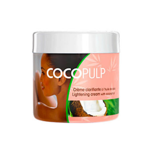 Cocopulp cream jar with coconut illustration on a white background
