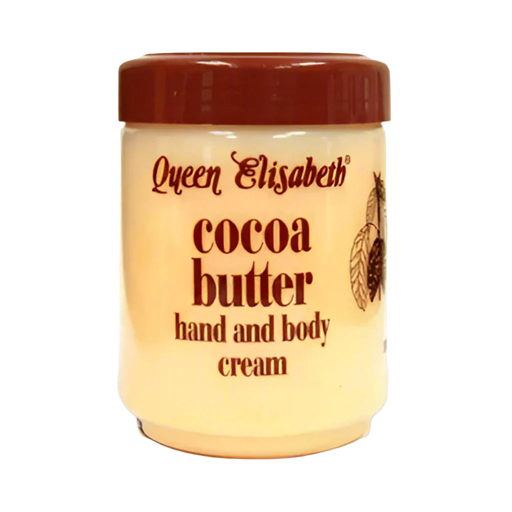 Jar of Queen Elisabeth Cocoa Butter Hand and Body Cream on a white background
