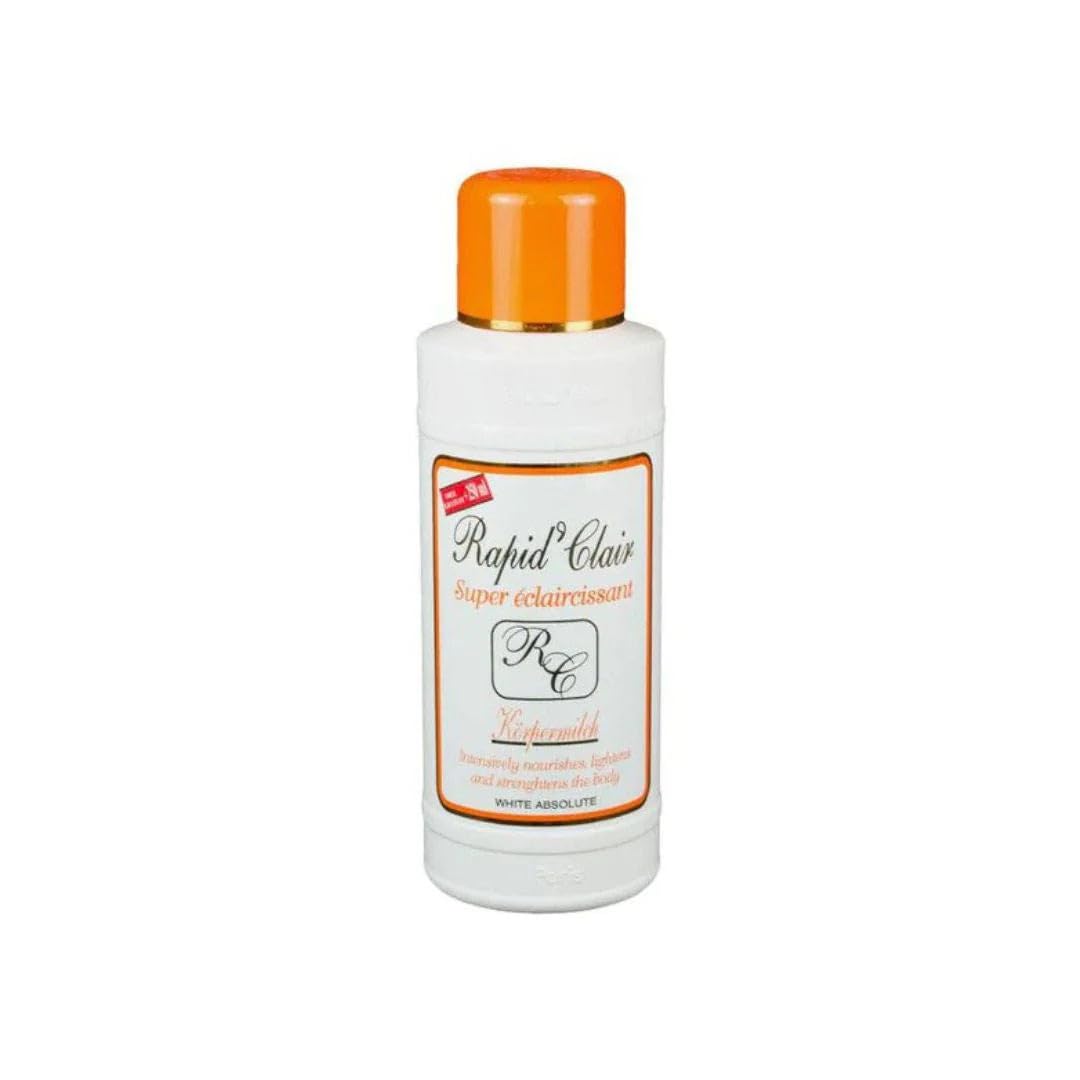 Rapid Clair Super Éclaircissant body in a white bottle with an orange lid