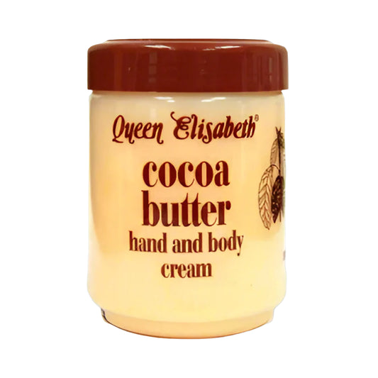 Jar of Queen Elisabeth Cocoa Butter Hand and Body Cream on a white background